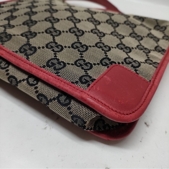 Gucci monogram Shoulder Bag Black Canvas with Red Trim and Straps + COA - Picture 2 of 8